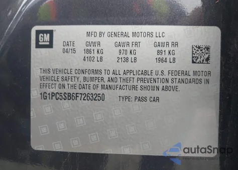 2015 Chevrolet Cruze 1Lt Auto z USA, uszkodzony, nr VIN 1G1PC5SB6F7263250